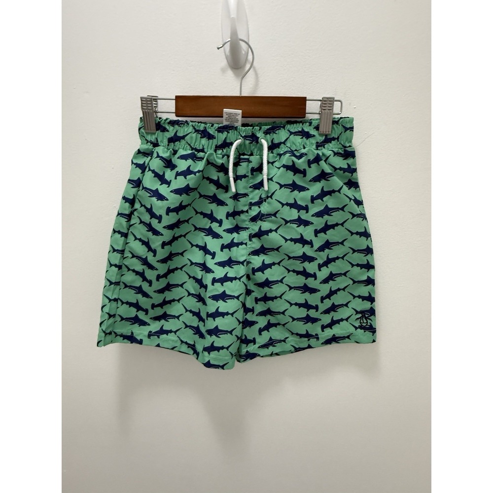 Original Penguin Boys Shark Print Swim Trunks‎ – Size 8 – Green Blue – Lined